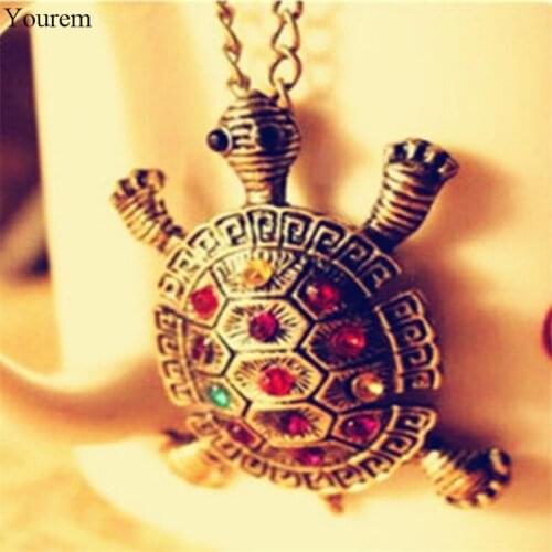 Fashion vintage jewelry antique bronze rhinestone lovely tortoise necklace animal pendant sweater jewelry accessories fj037