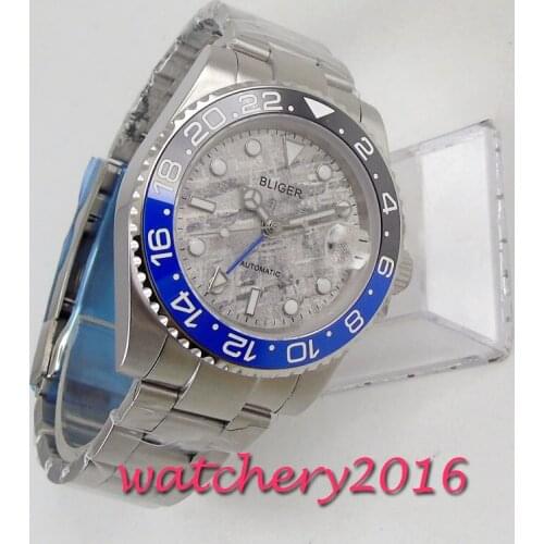 40mm Bliger Grey Dial Ceramic Bezel Sapphire Glass GMT Date Automatic Movement Mens watch