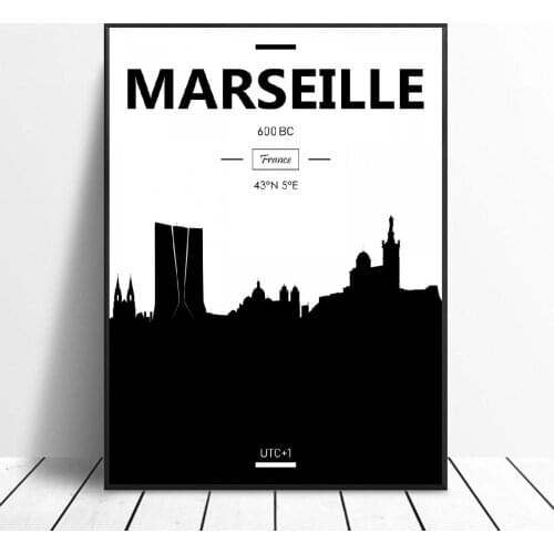 Marseille City Canvas Painting Wall Art Pictures Black and White posters and prints home decor for living room Decoration