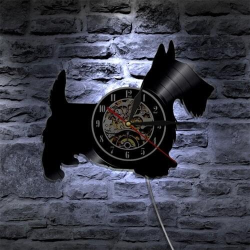 Scottish Terrier Dog Breed Vinyl Record Wall Clock Personalized Puppy Pet Home Decor Dog Lover Gift Scottie Dog Wall Clock saat