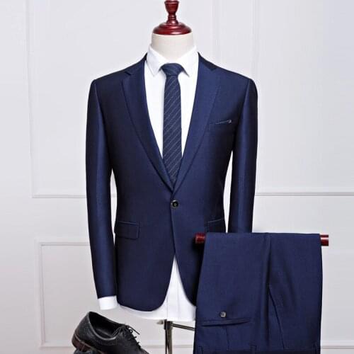 2019 New Dark Blue Suit Business Casual Suit Korean Version of the Slim Best Groom Married Suit