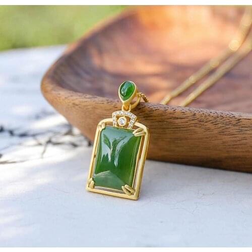 New Silver Inlaid Natural Hetian Jasper Pendant Necklace Fine Craftsmanship High-grade Temperament Charm Women Brand Jewelry