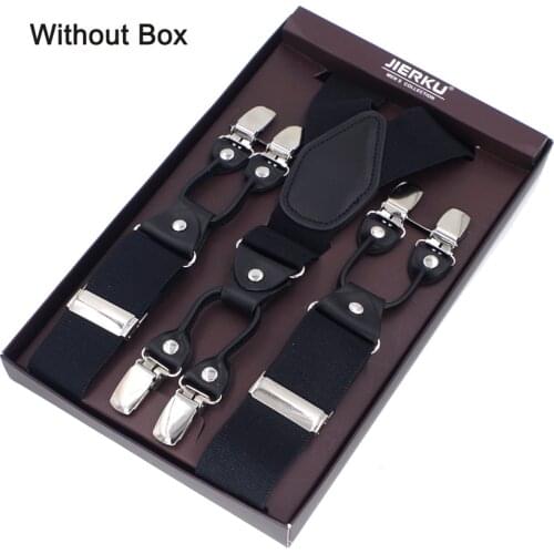 JIERKU Suspenders Mans Braces 6 Clips Black Leather Suspensorio Trousers Strap Father/Husbands Gift 3.5*120cm