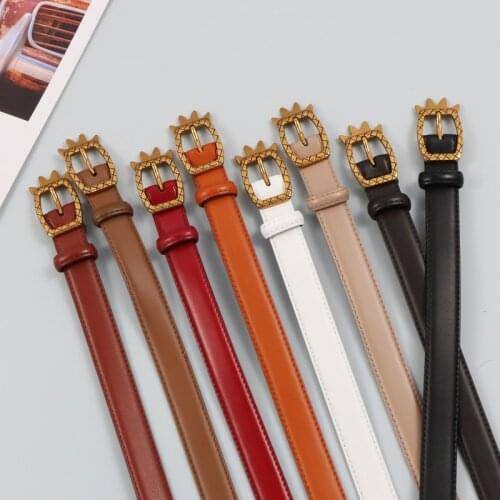 2021 Summer Genuine Cow Leather Waist Belt for Women Vintage Coppery Buckle Adjustable Waistband Women Jean Pant Cowhide Belt