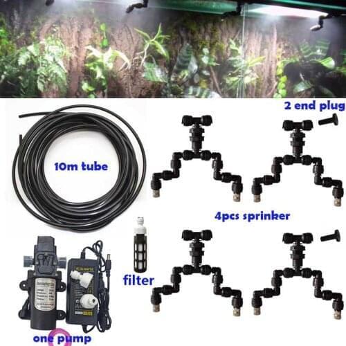 2 Heads Reptile Fogger Water Mist Sprinkle for Tank 360 Adjustable Aquarium Aquatic Pet Cooling System with 4 pcs nozzles