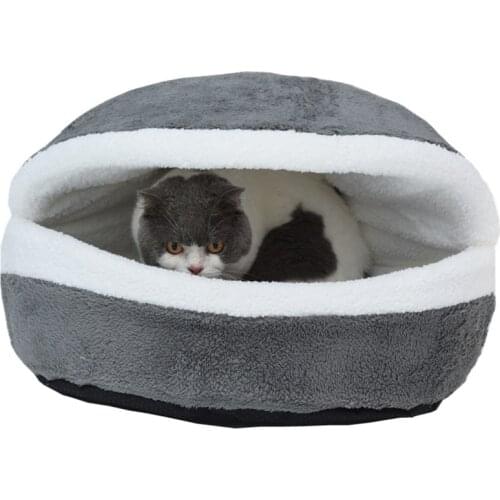 OLIWIS Removable Cat Sleeping Bag Hamburger Mat Dog House wool Pet Bed Warm Puppy Kennel Nest Hiding Shell Hiding Burger M/L