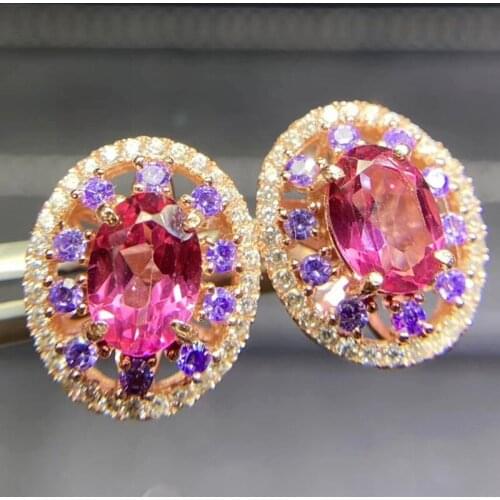 Natural real pink topaz luxury stud earring 1.1ct*2pcs gemstone 925 sterling silver Per jewelry Fine jewelry Q214206