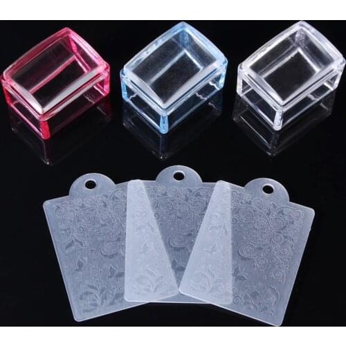 1 Set New Rectangle Jelly Silicone Nail Stamper Clear Handle Manicure Stamp Template Tools Stamper for Stamping