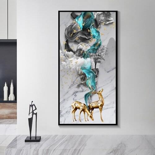Modern Abstract Gold Deer canvas Painting Fashion Nordic Style Wall Art Picture for Living Room Modern Home Decoration Unframed