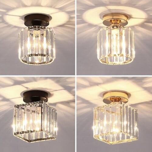 Led Ceiling Lights Crystal Lampshade Balck Gold Plafonnier Living Room Bedroom Modern Round Square Decorative Lamp E27