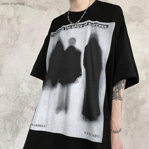 Pure Cotton Dark Black High Street Funeral Asian Style Short-sleeved T-shirt Men and Women Summer Retro Niche Loose Top Fashion