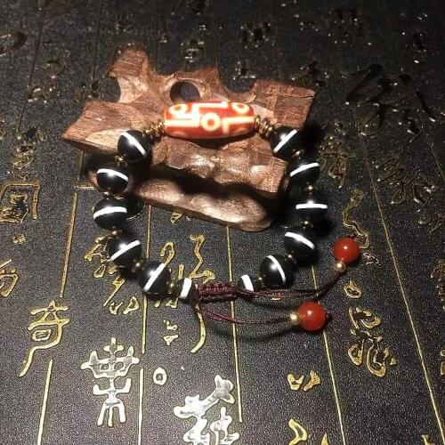 Handmade weaving Red/White 9 eye Pattern DZI Dragon pattern Agate Beads Men&Women Jewerly Bracelet Free Shipping