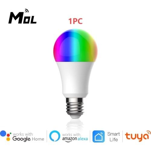 1pc E27 Wifi Smart LED Light Bulb 9W Dimmable RGB Lamp Tuya App Smart Remote Control Compatible with Google Home Alexa
