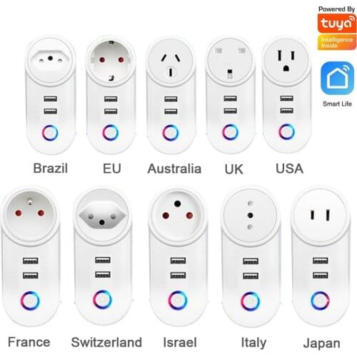 2.4G WIFI Power Plug with 2 USB port Tuya intelligent wireless App control switch Smart home power Energy saving