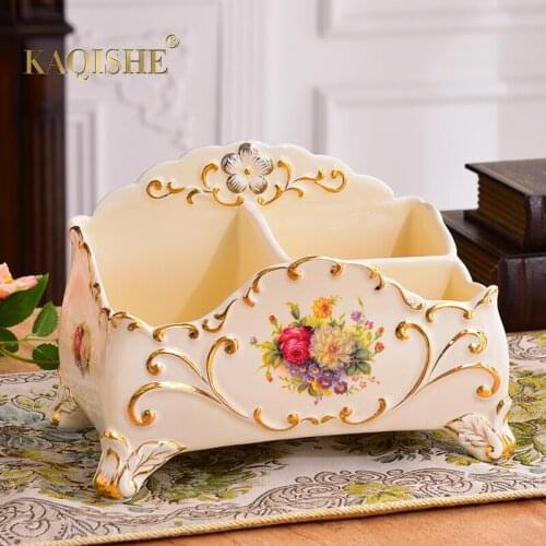 The storage box of TV remote controller on the desktop European multi-function utility box living room ceramics