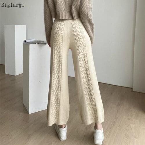 Plus Size High Waist Kintted Wide Leg Pants Women Black Womens Loose Pant 2020 Korean Trousers Pantalon Femme Streetwear Pants