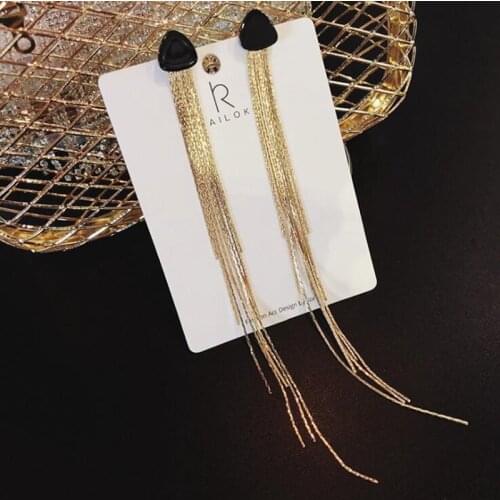 Triangle 2 Colors Europe Long Tassel Earrings for Women Girls Statement Drop Dangle Earring Fashion Jewelry YEA259