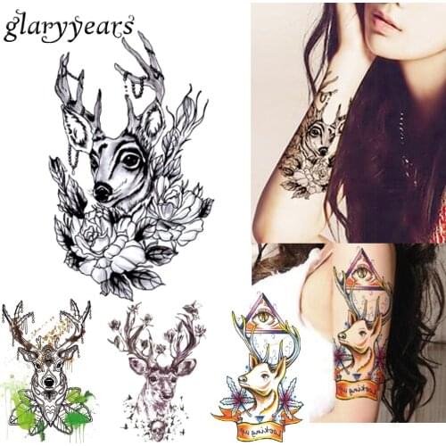 1 Sheet Sexy Body Arm Art Temporary Tattoo Sticker HB340 Product Women Men Deer Flower Deer Antler Pendant Picture Design Tattoo