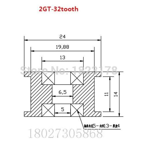 12PCS 2GT 32 teeth Idle pulley GT2 32teeth timing pulley for belt width 10mm bore 5mm with teeth