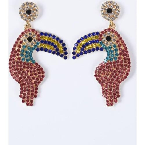 2019 New Gold Rhinestone Bird Earrings Fashion Colorful Crystal Bohemian Style Women Drop Earrings Ethnic Vintage Ear Jewelry