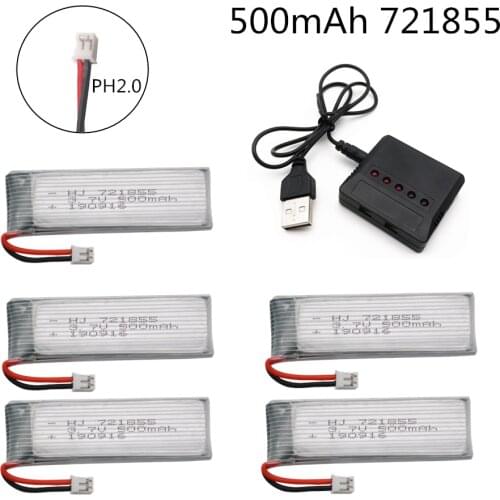 5PCS Limskey Lipo Battery 1S 3.7V 3.8V 500mAh 30C 1S Rechargeable Batteries with PH2.0 Plug for Indoor Racing Drone Toy