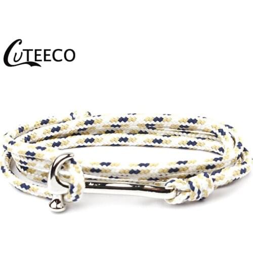 CUTEECO Hammer Bracelets Genuine Handmade Braided Vintage Leather Anchor Bracelets Men Stainless Steel Punk Jewelr