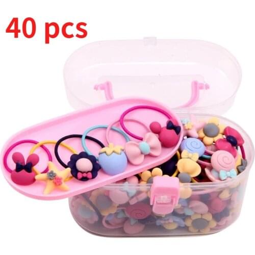 Baby Headwear 40Pcs/Lot Girls Hair Accessories Gift Box Elastic Flower Hair Clip Bows Hairband Cute Hairbands for Kids