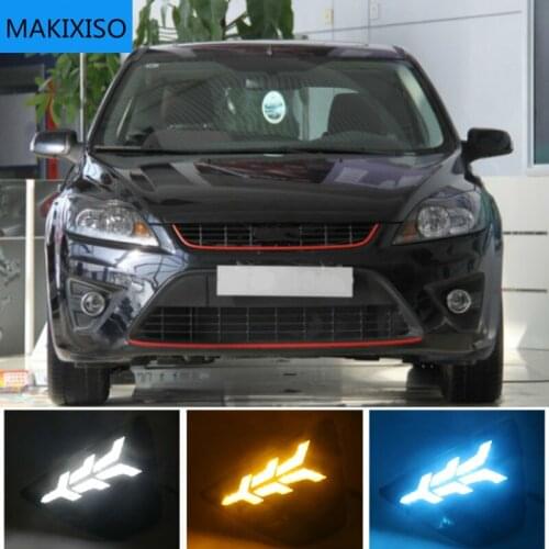 DRL LED Fog Lamp Cover With Yellow Turning Signal Functions For Ford Focus 3 MK3 2009-2012 Daytime Running Light