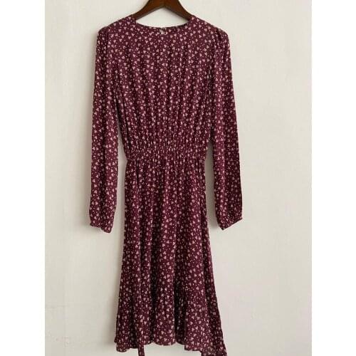 Elfbop Ladies Floral Printed Long Sleeve Casual Fashion Dress With Elastic Waist