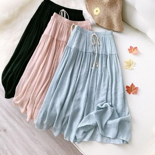 FairyShely 2021 Pink Tulle Pleated Long Skirt Women Summer Elastic Band High Waist Cozy Chiffon Skirt Blue Voile Skirt