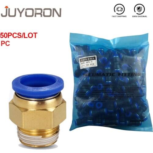 50Pcs PC Pipe Fittings Pneumatic Tube Connector Air Compressor Parts PC4-01 PC6-01 PC6-02 1/8" 1/4" 3/8" 1/2" Male Thread