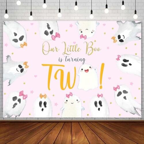Girl Happy 2nd Birthday Party Backdrops Halloween Ghost Pink Bow Gold Dots Photography Backgrounds Photo Studio Photozone Props