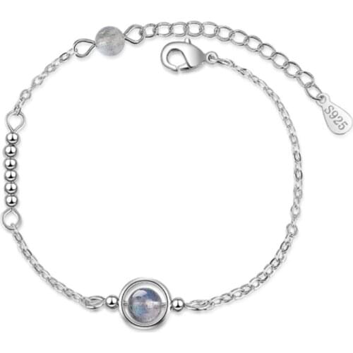 Hot new personality magic design sense wild blue crystal planet female models silver plated bracelets JO038