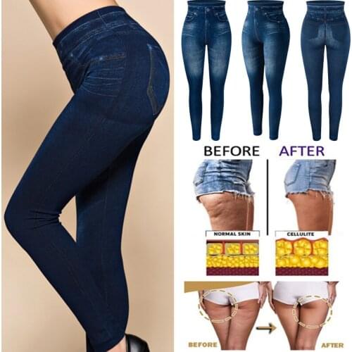 KIWI RATA Women High Waist Jean Leggings Slim Elastic Seamless Skinny Pencil Pant Female Pocket Workout Runninng Pants