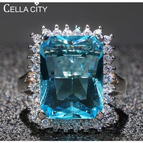 Cellacity Aquamarine Ring for Women Silver 925 Jewelry for Party Hyperbole Huge Rectangle Gemstones Size6,7,8,9,10 Party Gift