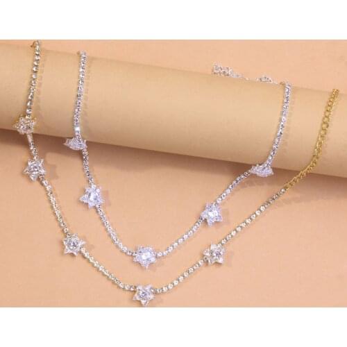 Sweet Rhinestone Chain Crystal Star Choker Necklace for Women Shiny Clavicle Necklace Party Jewelry Accessories