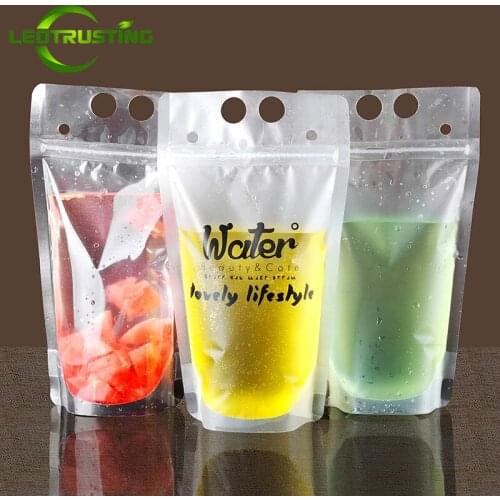 Leotrusting 100pcs 450-450ml Plastic Drinking Beverage Bag Hot/Cold Juice Milk Coffee Bag Party Wedding Halloween Beverage Bag