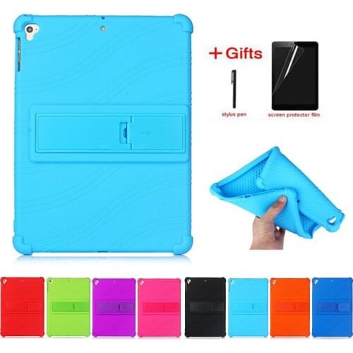Soft Silicon Case For Apple iPad 9.7 2018 2017 Cover for iPad Air 2 Air 1 Case ipad 5 6 5th 6th Generation tablet case+Film+Pen