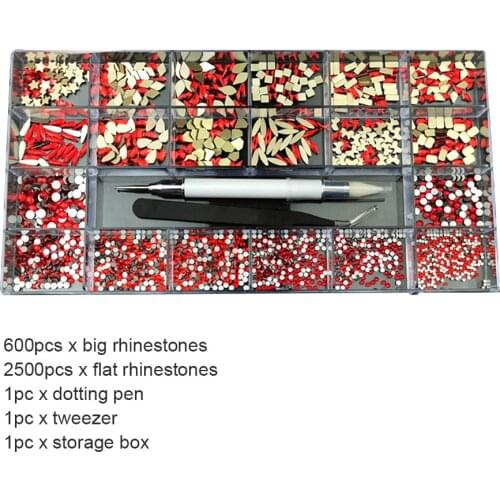 Flat Back Shiny Nail Art Rhinestones Set Decorations Multishape Dotting Pen Craft Manicure DIY For Clothes Diamond With Tweezer