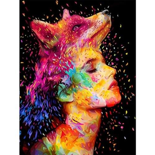 DIY Painting By Numbers Abstract Rainbow Color Art Girl Fox Kit Oil Picture By Numbers Wall Art Canvas Painting Home Decoration