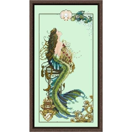 Mermaid of Atlantis cross stitch kit aida fabric 18ct 14ct 11ct light green canvas cotton silk thread beads embroidery craft set