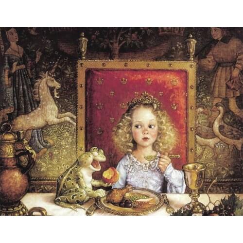 Girl Child Princess Frog Cute Needlework,For Embroidery,DIY Aida 14CT Unprinted Cross stitch kits Cross-Stitching decor crafts