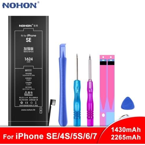 NOHON Battery For iPhone SE 4S 5S 6 7 Bateria For iPhone6 iPhone7 Replacement Max Capacity Lithium Polymer Batarya + Free Tools
