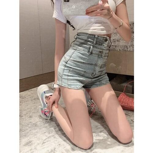 2020 summer new high waist thin and versatile old light tide sexy denim shorts