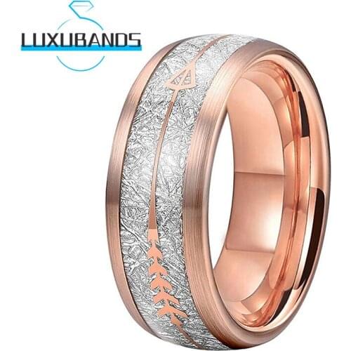 8MM Wedding Rings For Men Women Tungsten Engagement Bands Rose Gold Arrow Meteorite Inlay Brushed Finished Comfort Fit