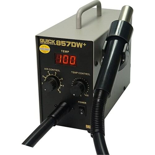 Original QUICK 857DW+ 850W Soldering Station Hot Air Gun Station with Heater Helical Wind Air Gun SMD Hot Rework Station
