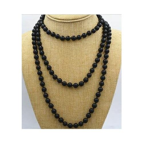 On sale natural 8mm Round Black Onyx Gemstone Bead gems Necklace 50" long