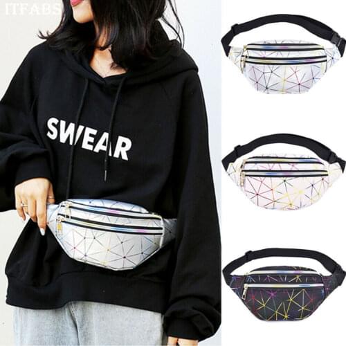 Multicolor Waist Bags Women Silver Fanny Pack Male Female Belt Bag Black Geometric Waist Packs Laser Chest Phone Pouch unisex