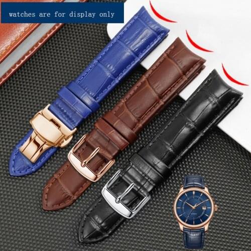 Genuine Leather Strap Replacement TIANWANG Rossini Tissot Arc Interface Cow Leather Watchband 19 20 22mm Black Blue Watch Chain