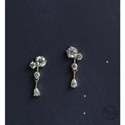 925 Sterling Silver Korean Version 14k Gold Earrings For Women Crystal Tassel Earrings Shiny Charming Wedding Party Jewelry